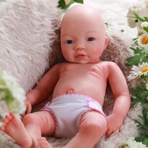 18" Full Silicone Reborn Baby  Doll Vinyl Dolls,Gifts for Newborn Babies Bald